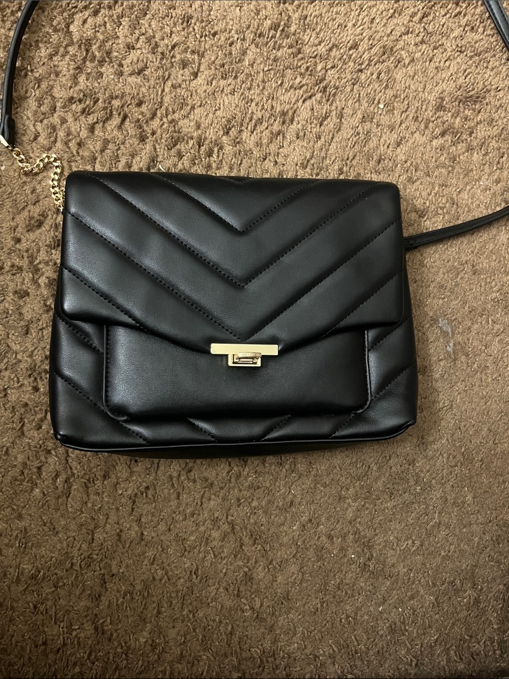 a new day Black Quilted Crossbody Bag with Gold Hardware new without tags